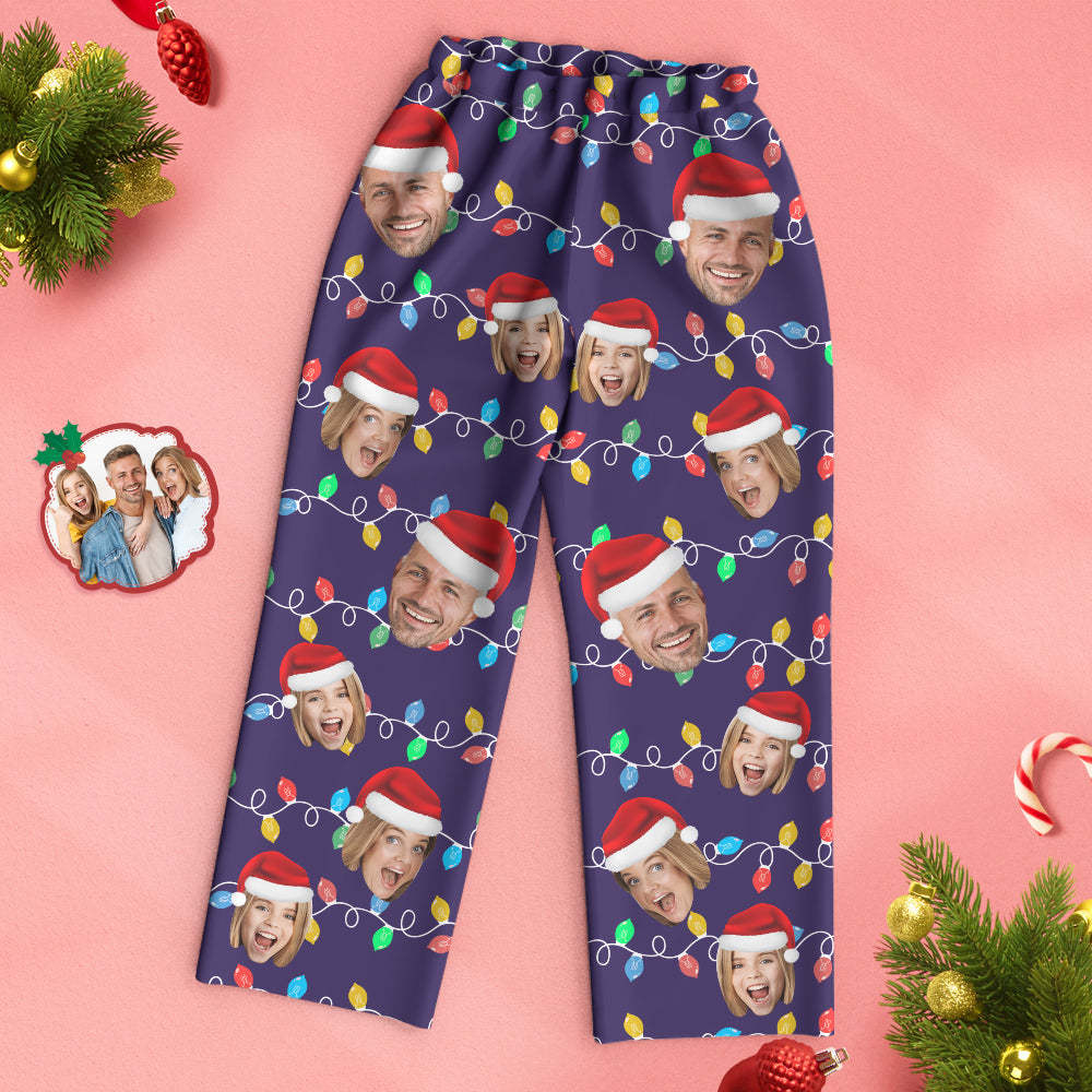 Custom Face Pajama Personalized Photo Christmas Family Xmas Leds Pajamas - FaceSocksUSA