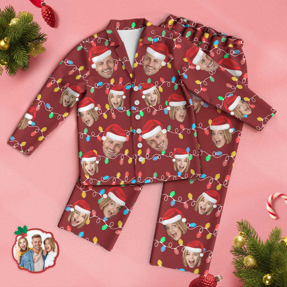 Custom Face Pajama Personalized Photo Christmas Family Xmas Leds Pajamas - FaceSocksUSA