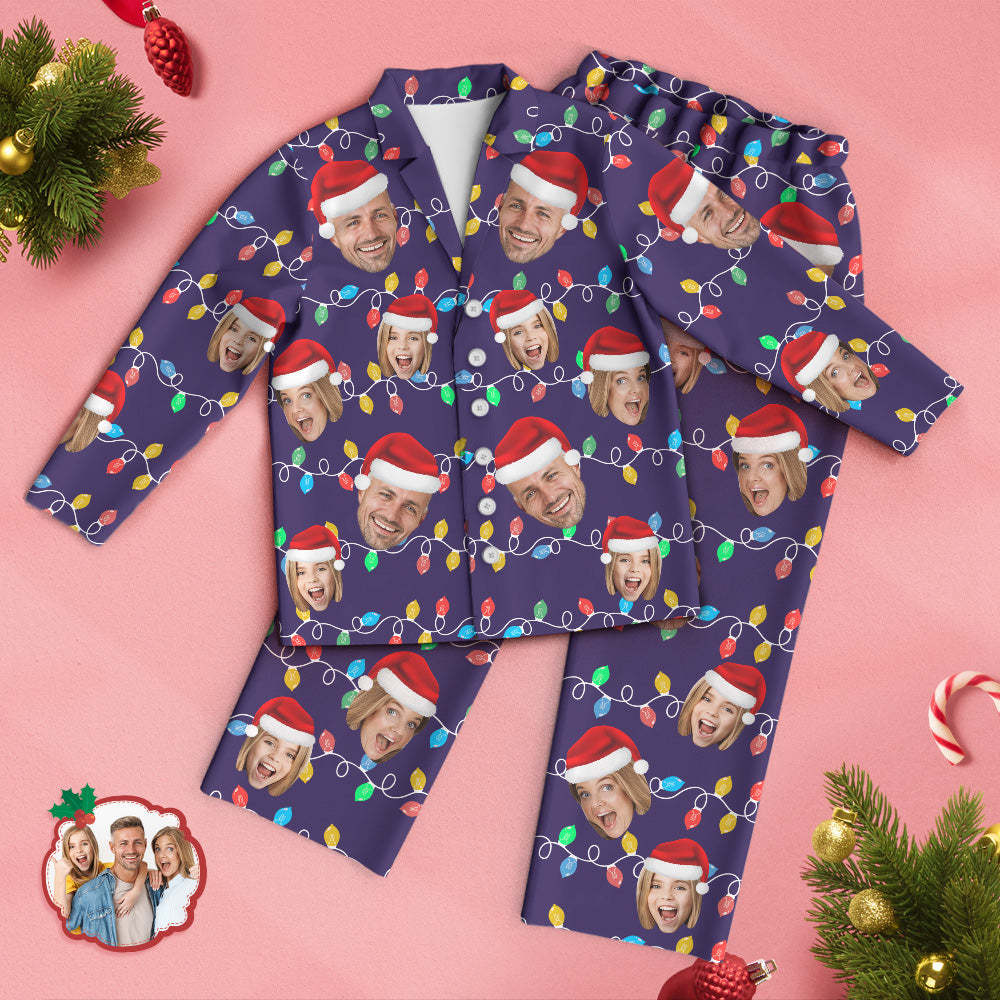 Custom Face Pajama Personalized Photo Christmas Family Xmas Leds Pajamas - FaceSocksUSA