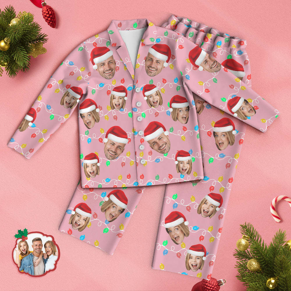 Custom Face Pajama Personalized Photo Christmas Family Xmas Leds Pajamas - FaceSocksUSA