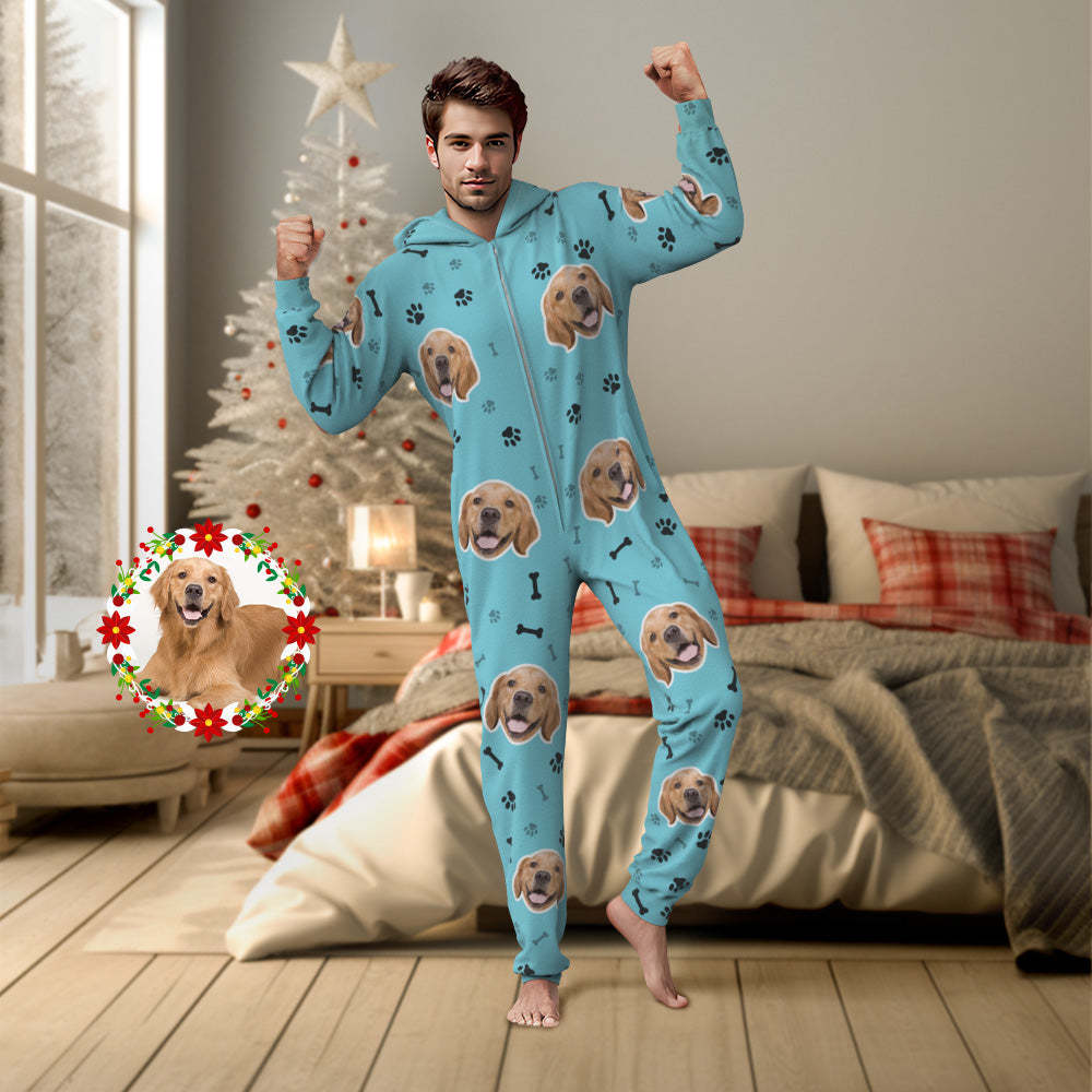 Custom Face Paw Print Onesies Christmas Pajamas One-Piece Sleepwear Christmas Gift - FaceSocksUSA