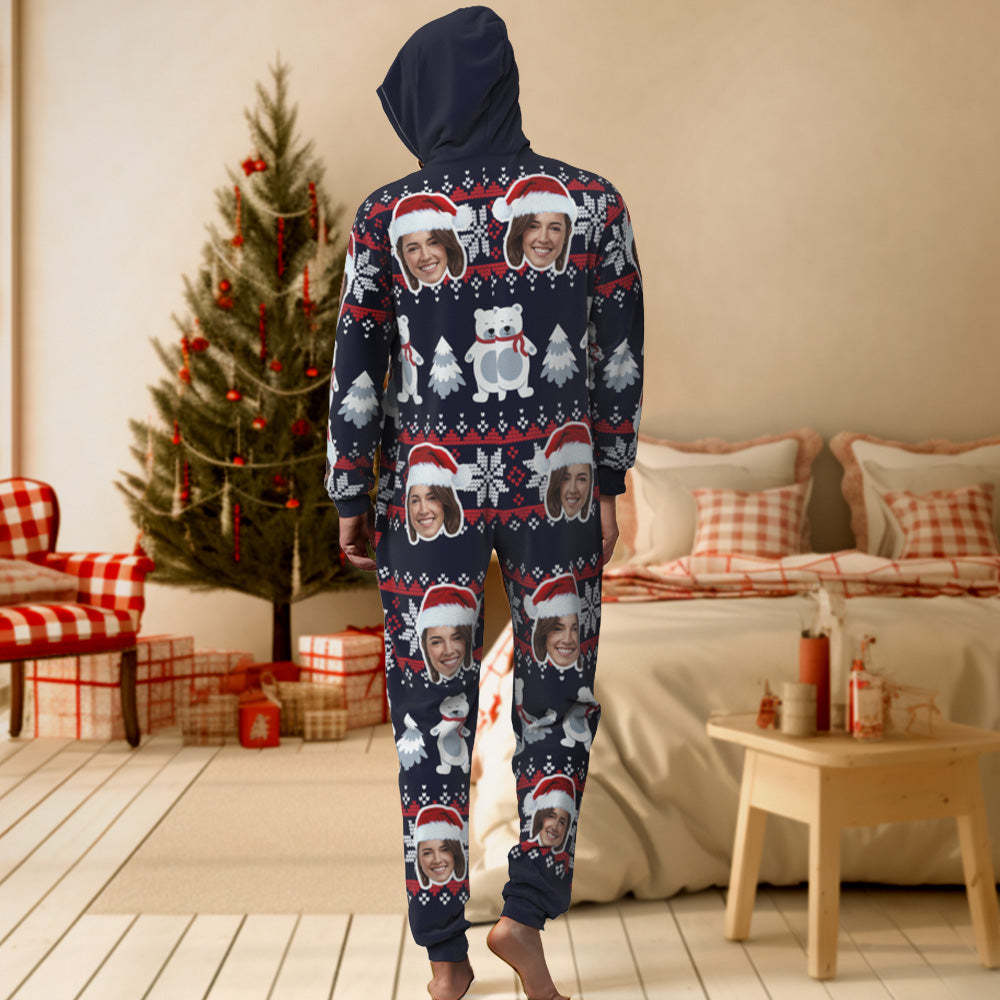 Custom Face Christmas Bear Onesies Pajamas One-Piece Sleepwear Christmas Gift - FaceSocksUSA