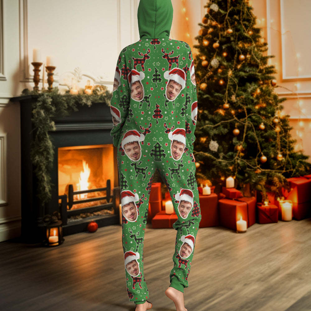 Custom Face Onesies Pajamas Colorful Christmas One-Piece Sleepwear Christmas Gift - FaceSocksUSA