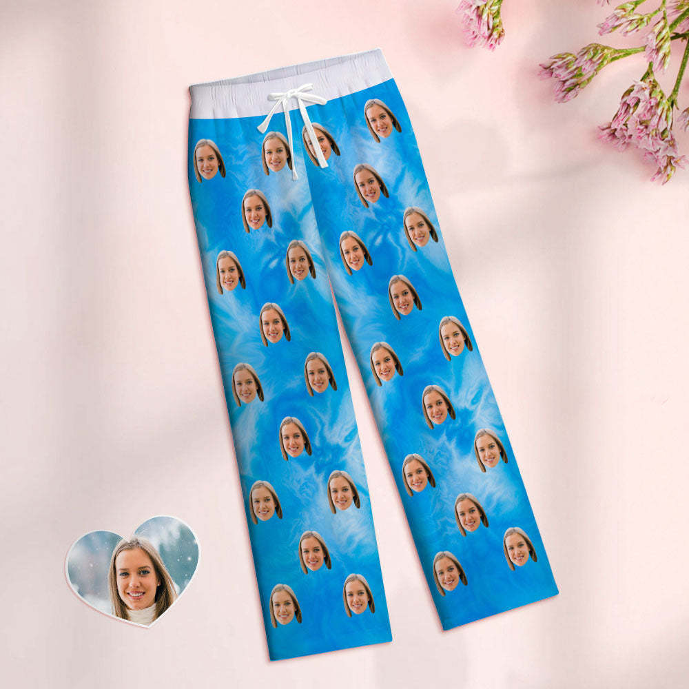 Custom Women Tie-dye Pajamas Pants Light Blue Pajamas Pants - FaceSocksUSA