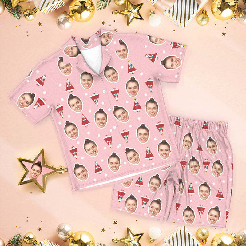 Custom Pink Face Pajamas Cute Santa Claus Pajamas	 - FaceSocksUSA