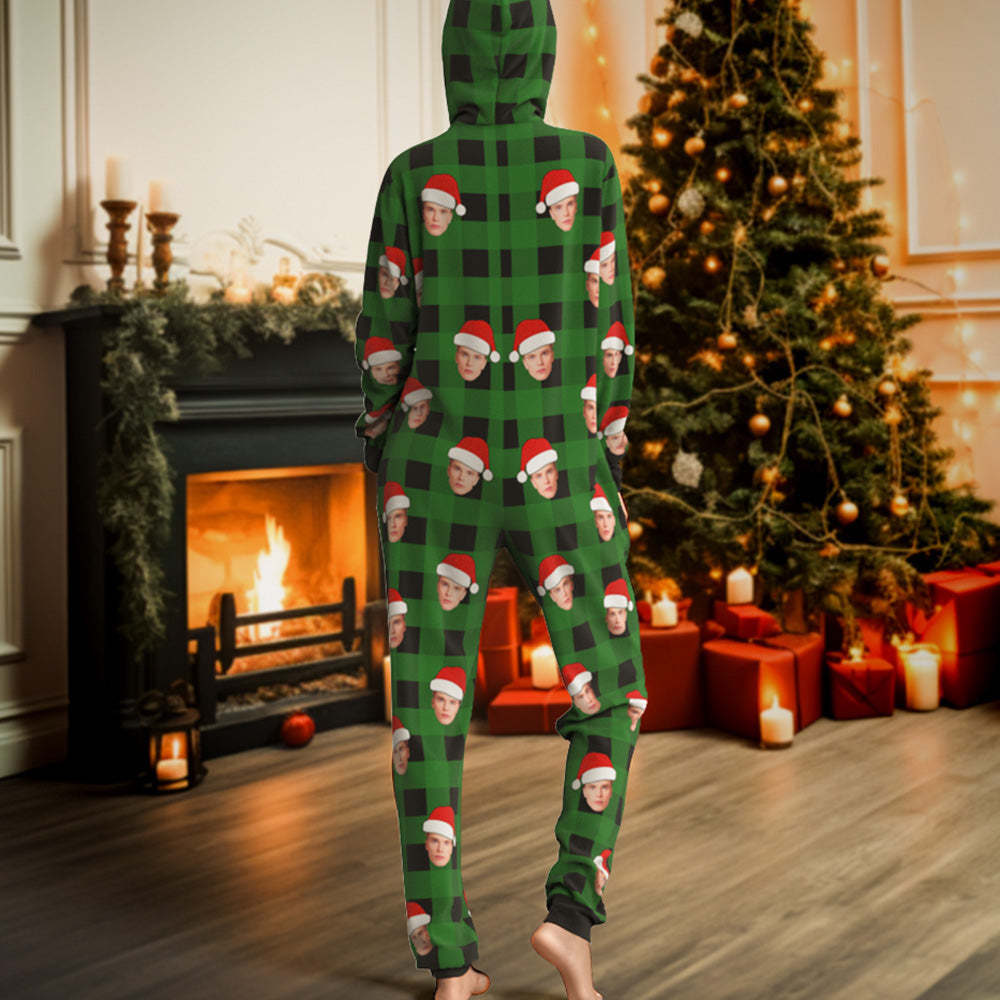 Custom Onesies Photo Pajamas One-Piece Sleepwear Red and Black Plaid Jumpsuit Homewear Christmas Gift - FaceSocksUSA