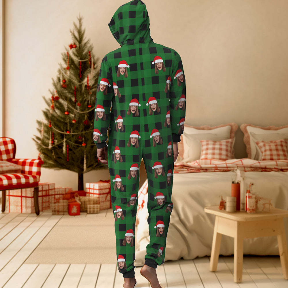 Custom Onesies Photo Pajamas One-Piece Sleepwear Red and Black Plaid Jumpsuit Homewear Christmas Gift - FaceSocksUSA