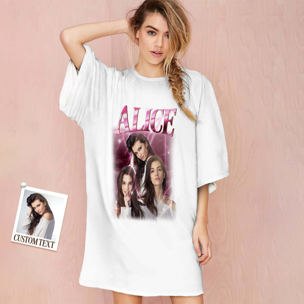 Custom Photo Vintage Nightdress Personalized Name Women's Oversized Colorful Nightshirt Gifts For Women - FaceSocksUSA