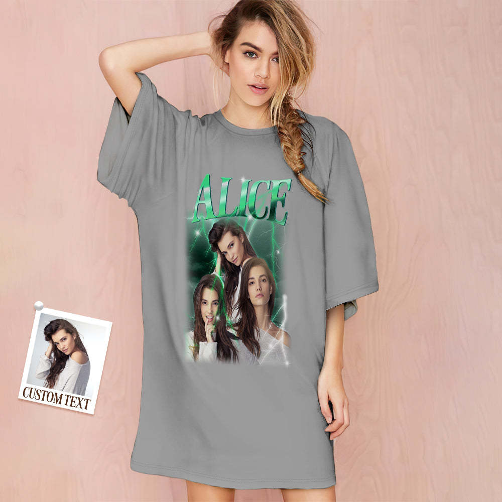 Custom Photo Vintage Nightdress Personalized Name Women's Oversized Colorful Nightshirt Gifts For Women - FaceSocksUSA