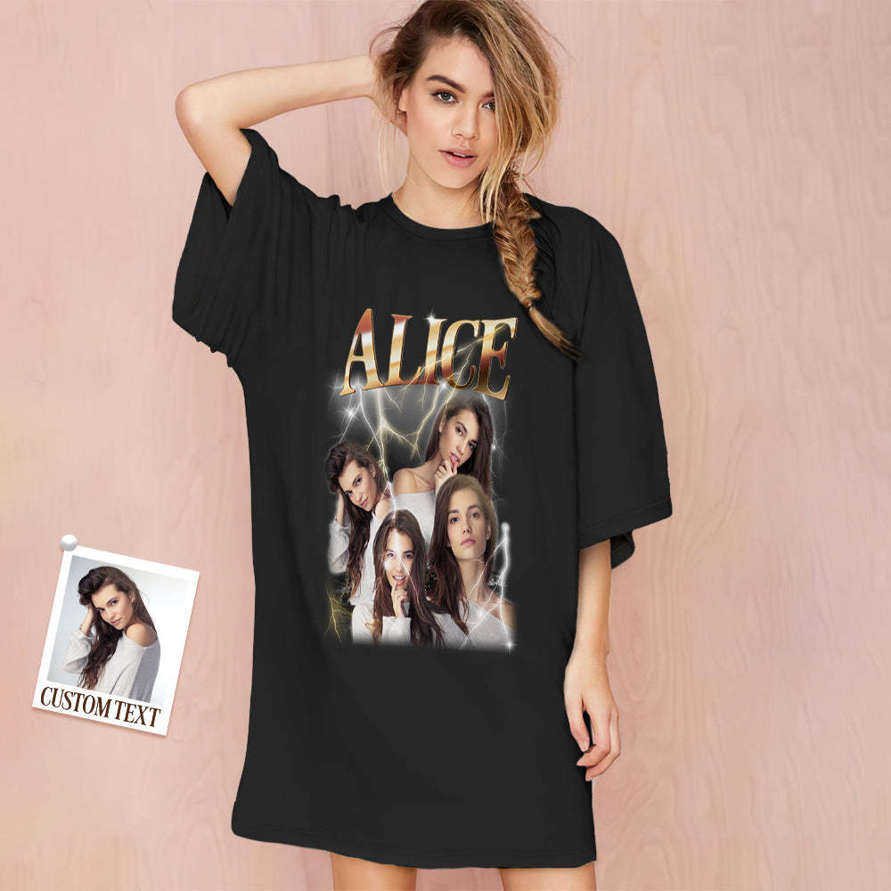 Custom Photo Vintage Nightdress Personalized Name Women's Oversized Colorful Nightshirt Gifts For Women - FaceSocksUSA