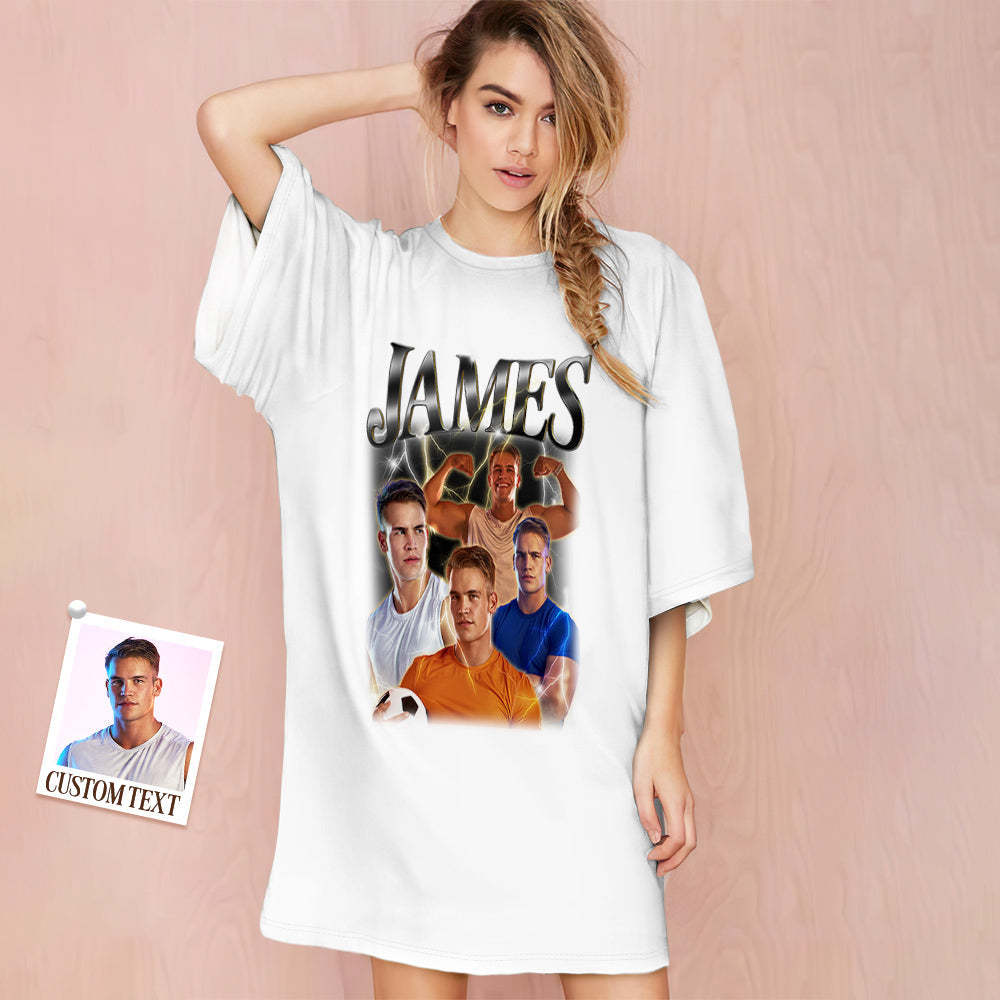 Custom Photo Vintage Nightdress Personalized Name Women's Oversized Colorful Nightshirt Gifts For Women - FaceSocksUSA