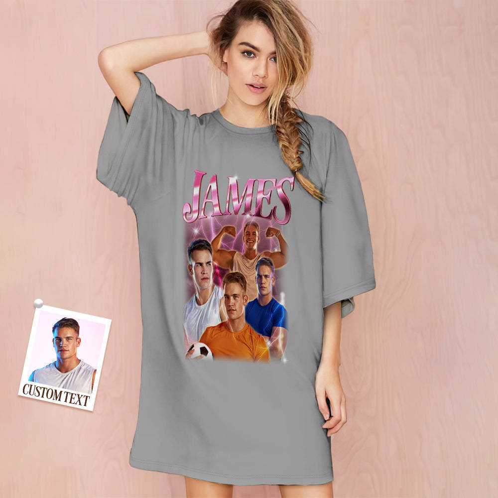 Custom Photo Vintage Nightdress Personalized Name Women's Oversized Colorful Nightshirt Gifts For Women - FaceSocksUSA