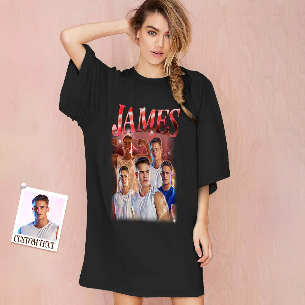 Custom Photo Vintage Nightdress Personalized Name Women's Oversized Colorful Nightshirt Gifts For Women - FaceSocksUSA