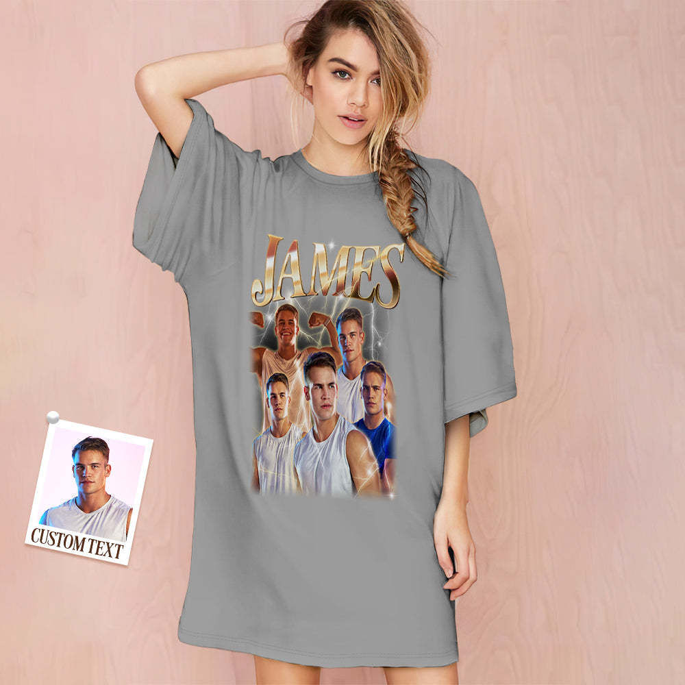 Custom Photo Vintage Nightdress Personalized Name Women's Oversized Colorful Nightshirt Gifts For Women - FaceSocksUSA