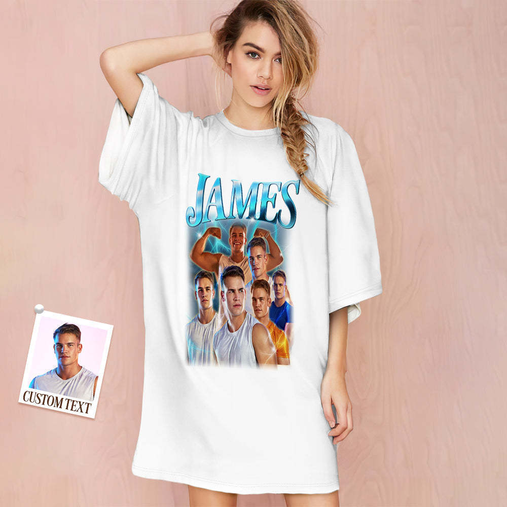 Custom Photo Vintage Nightdress Personalized Name Women's Oversized Colorful Nightshirt Gifts For Women - FaceSocksUSA