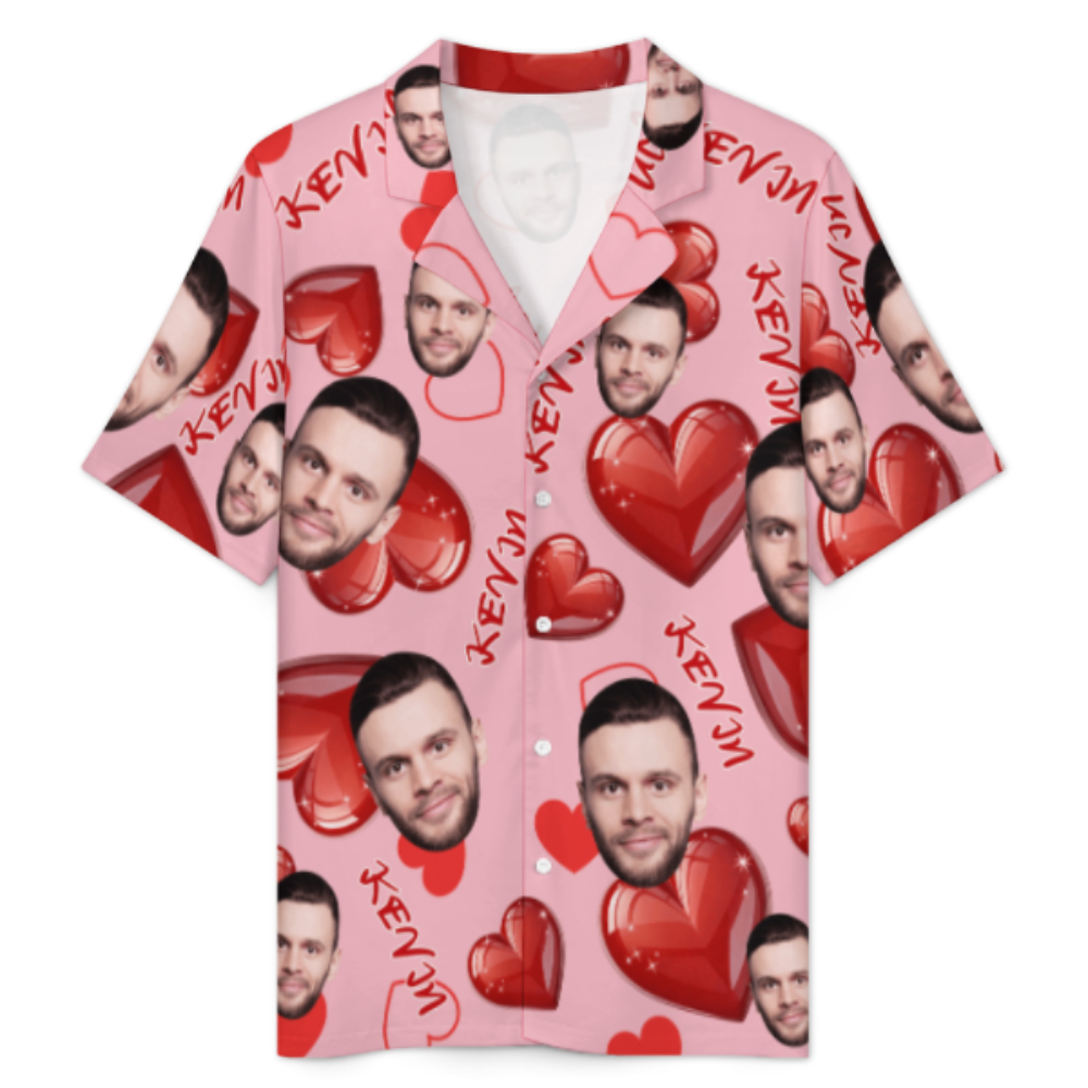 Custom Short Sleeve Pajama Bright Pink Base with 3D Red Hearts and Lips Prints Valentine's Day Gift for Her