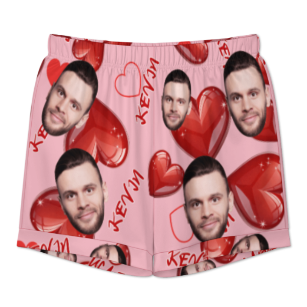 Custom Short Sleeve Pajama Bright Pink Base with 3D Red Hearts and Lips Prints Valentine's Day Gift for Her