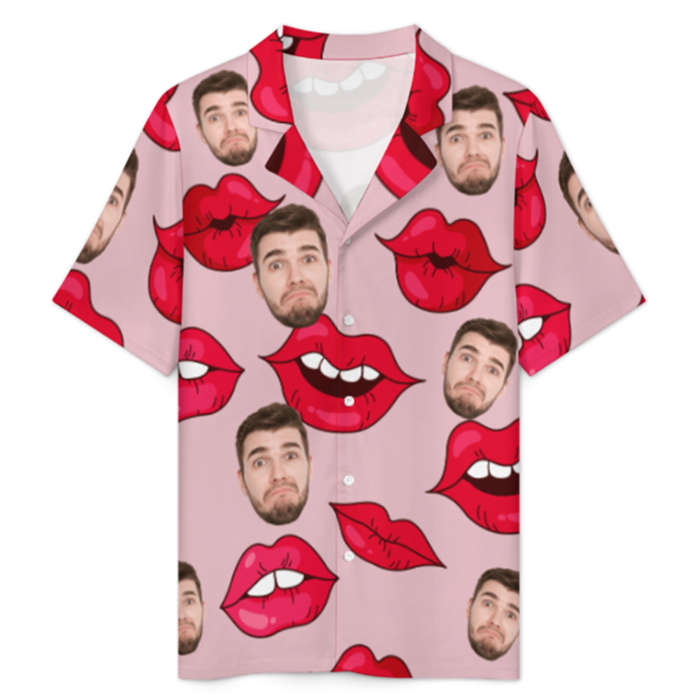 Custom Face Short Sleeve Pajamas Custom Red Lips Photo Pajamas Suit