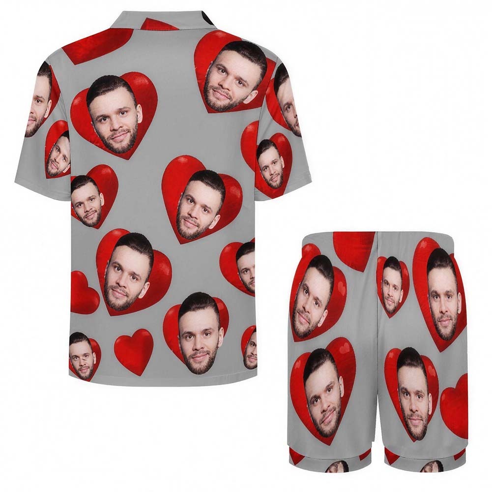 Custom Pajamas with Embedded Photo Hearts Adjustable Waistband Valentine's Day Gift