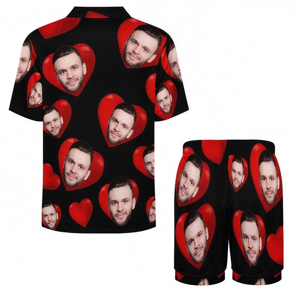 Custom Pajamas with Embedded Photo Hearts Adjustable Waistband Valentine's Day Gift