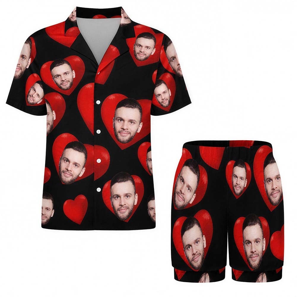 Custom Pajamas with Embedded Photo Hearts Adjustable Waistband Valentine's Day Gift