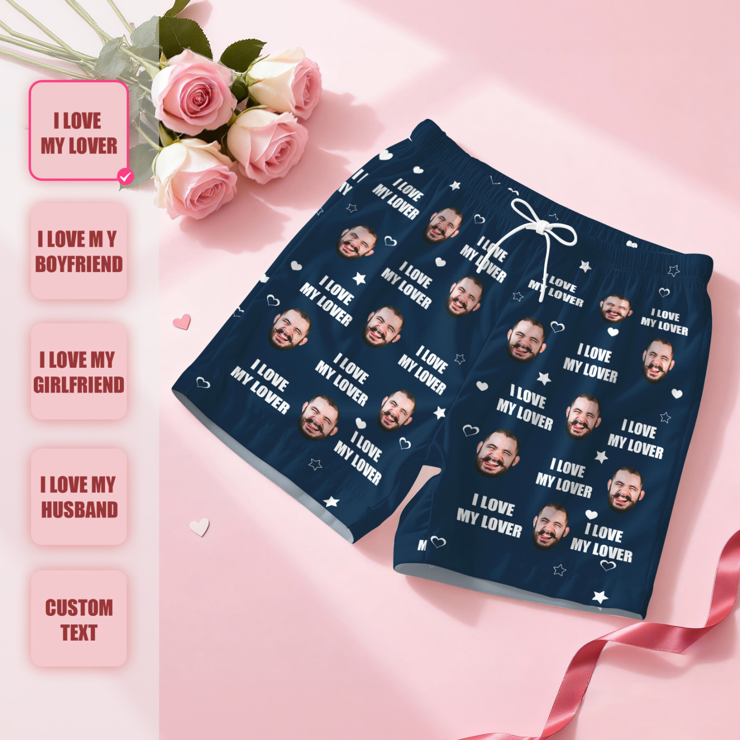 Custom Photo Funny I Love My Lover - Personalized Pajama Shorts