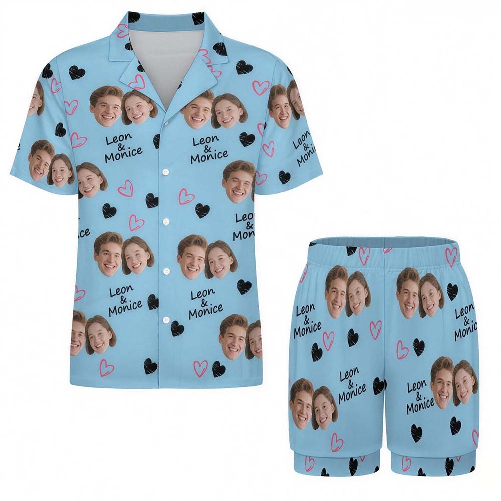 Custom Short Pajamas with Face and Name,Customized Pajama Set For Men/Women,Personalized Short Sleeve Family Pajama Set,Birthday/Party Gifts