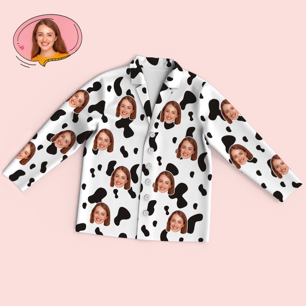 Custom Face Long Sleeve Pajamas Sleepwear Set - Cow - FaceSocksUSA