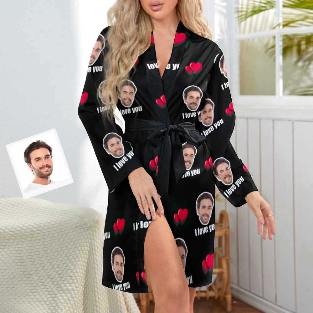 Custom Face Love Heart Long Sleeve Nightgown - I Love You - FaceSocksUSA