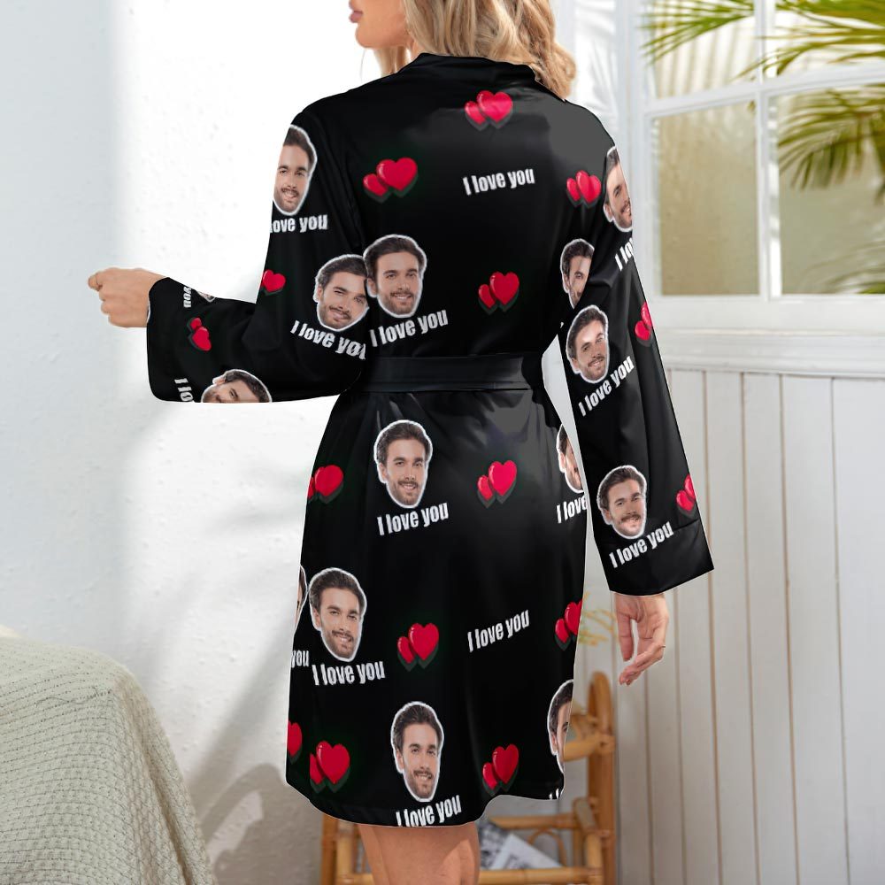 Custom Face Love Heart Long Sleeve Nightgown - I Love You - FaceSocksUSA