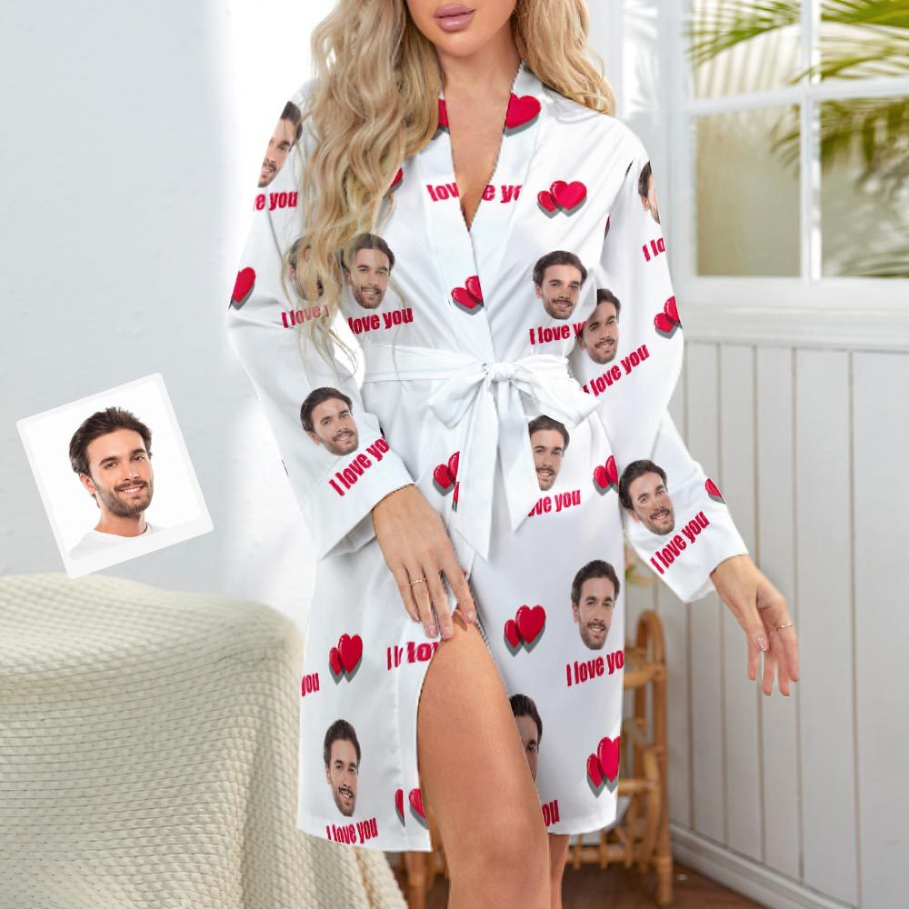 Custom Face Love Heart Long Sleeve Nightgown - I Love You - FaceSocksUSA