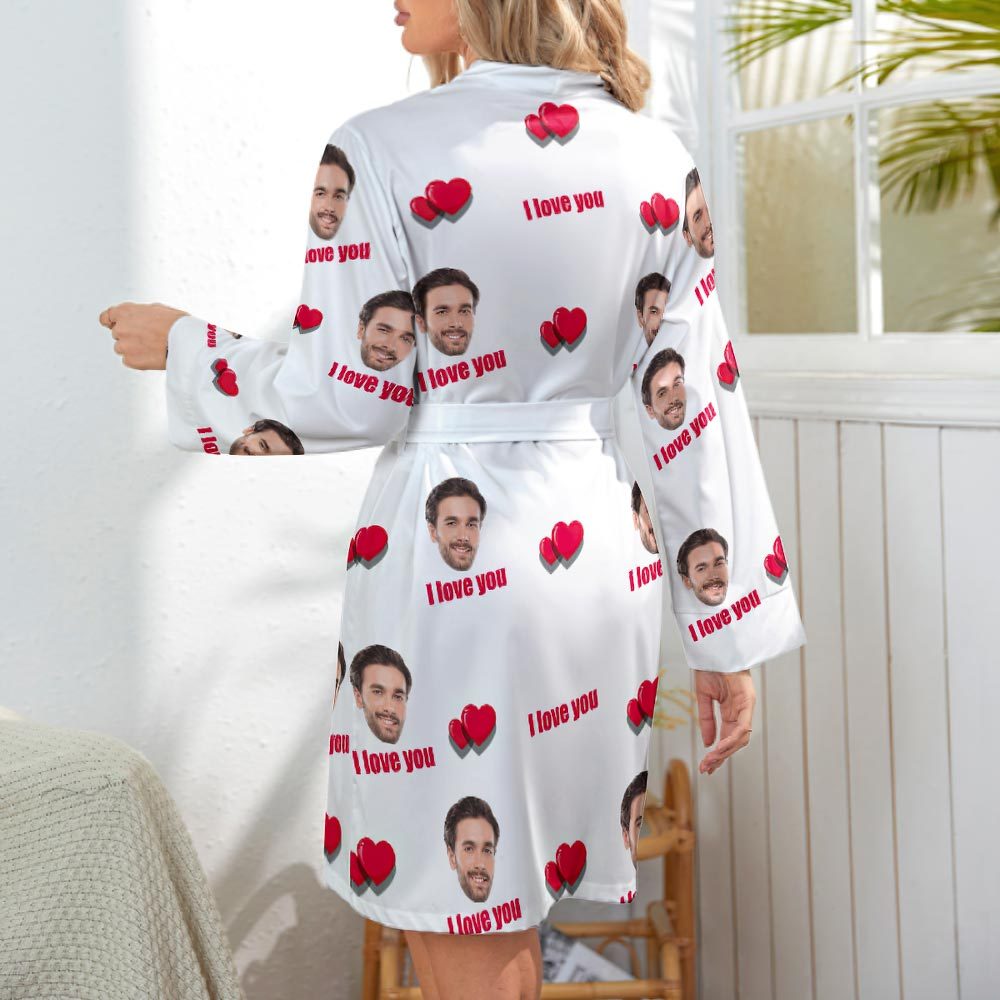 Custom Face Love Heart Long Sleeve Nightgown - I Love You - FaceSocksUSA