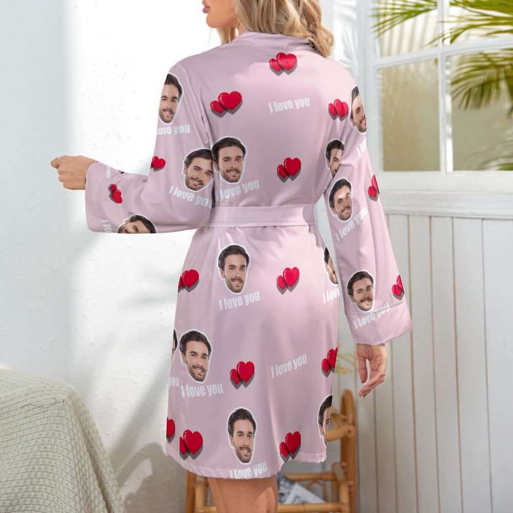 Custom Face Love Heart Long Sleeve Nightgown - I Love You - FaceSocksUSA