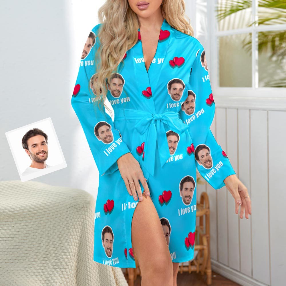 Custom Face Love Heart Long Sleeve Nightgown - I Love You - FaceSocksUSA