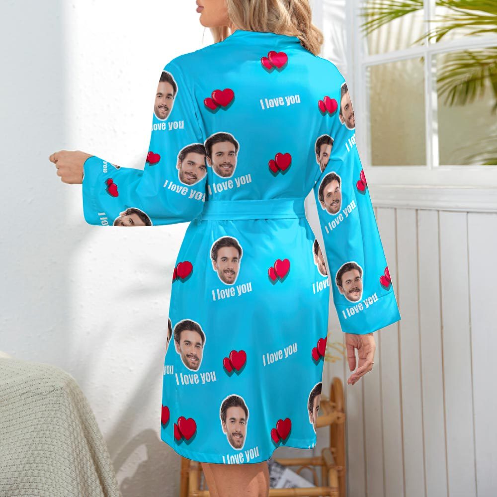 Custom Face Love Heart Long Sleeve Nightgown - I Love You - FaceSocksUSA