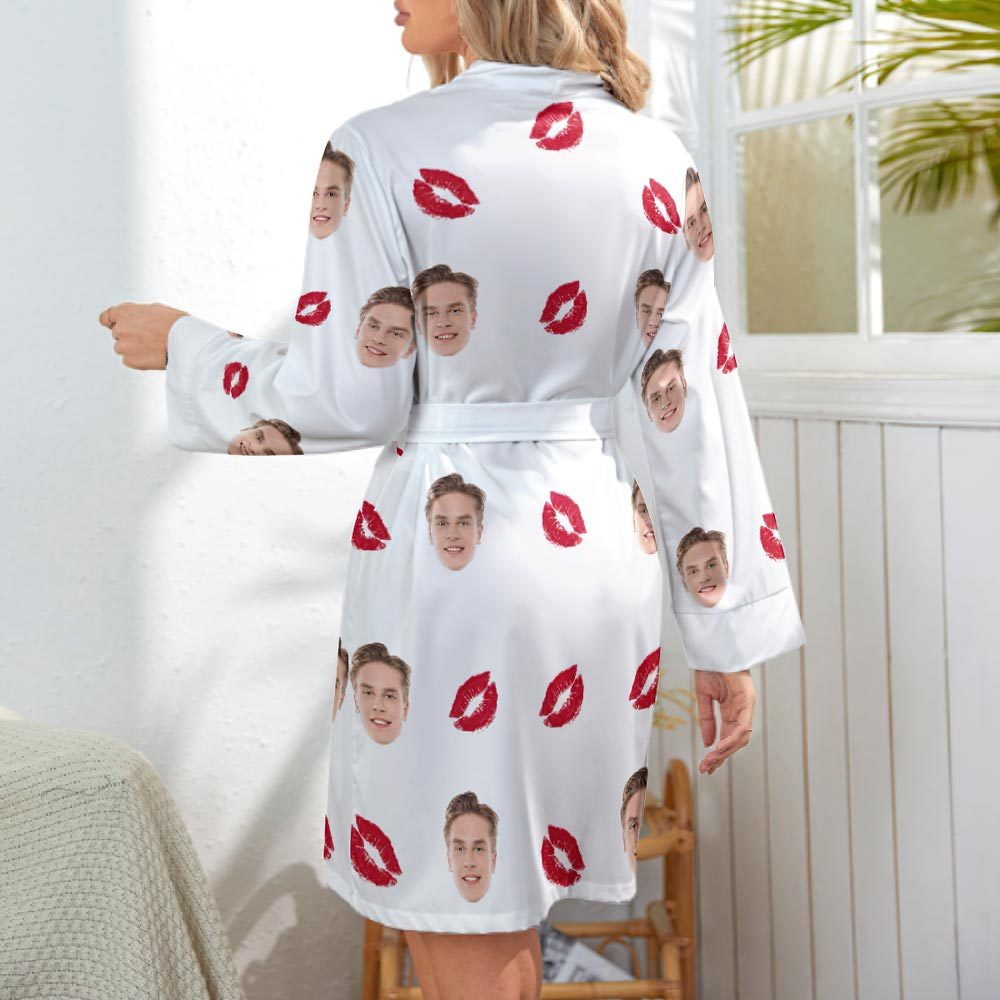 Custom Face Lip Print Long Sleeve Nightgown - Kiss - FaceSocksUSA