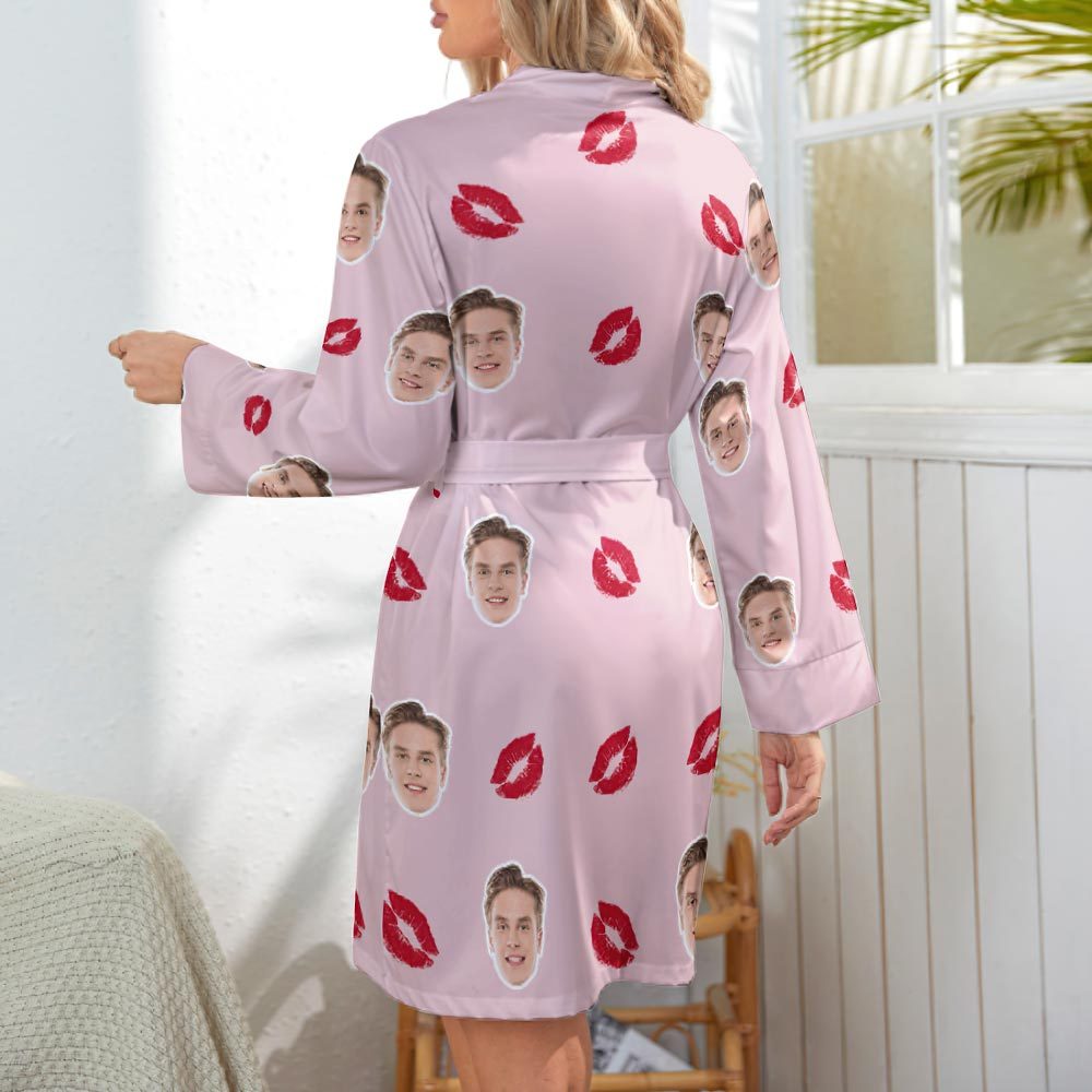 Custom Face Lip Print Long Sleeve Nightgown - Kiss - FaceSocksUSA