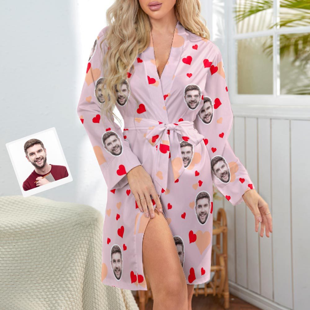 Custom Face Long Sleeved Nightgown Colorful Heart And Love - FaceSocksUSA