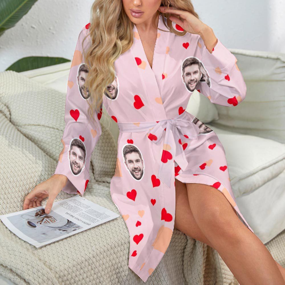 Custom Face Long Sleeved Nightgown Colorful Heart And Love - FaceSocksUSA