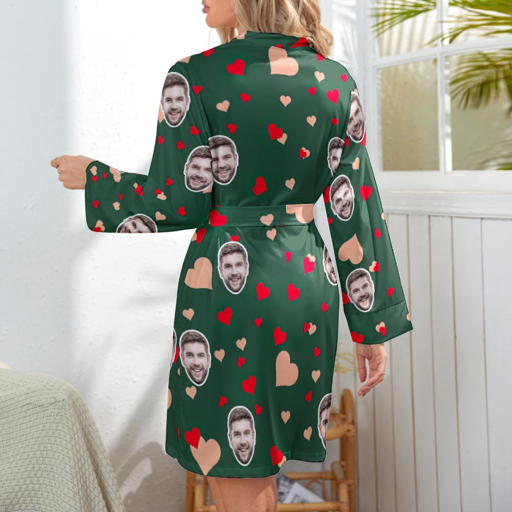 Custom Face Long Sleeved Nightgown Colorful Heart And Love - FaceSocksUSA