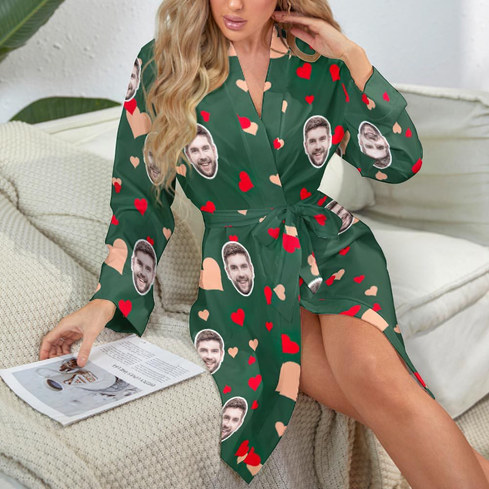 Custom Face Long Sleeved Nightgown Colorful Heart And Love - FaceSocksUSA