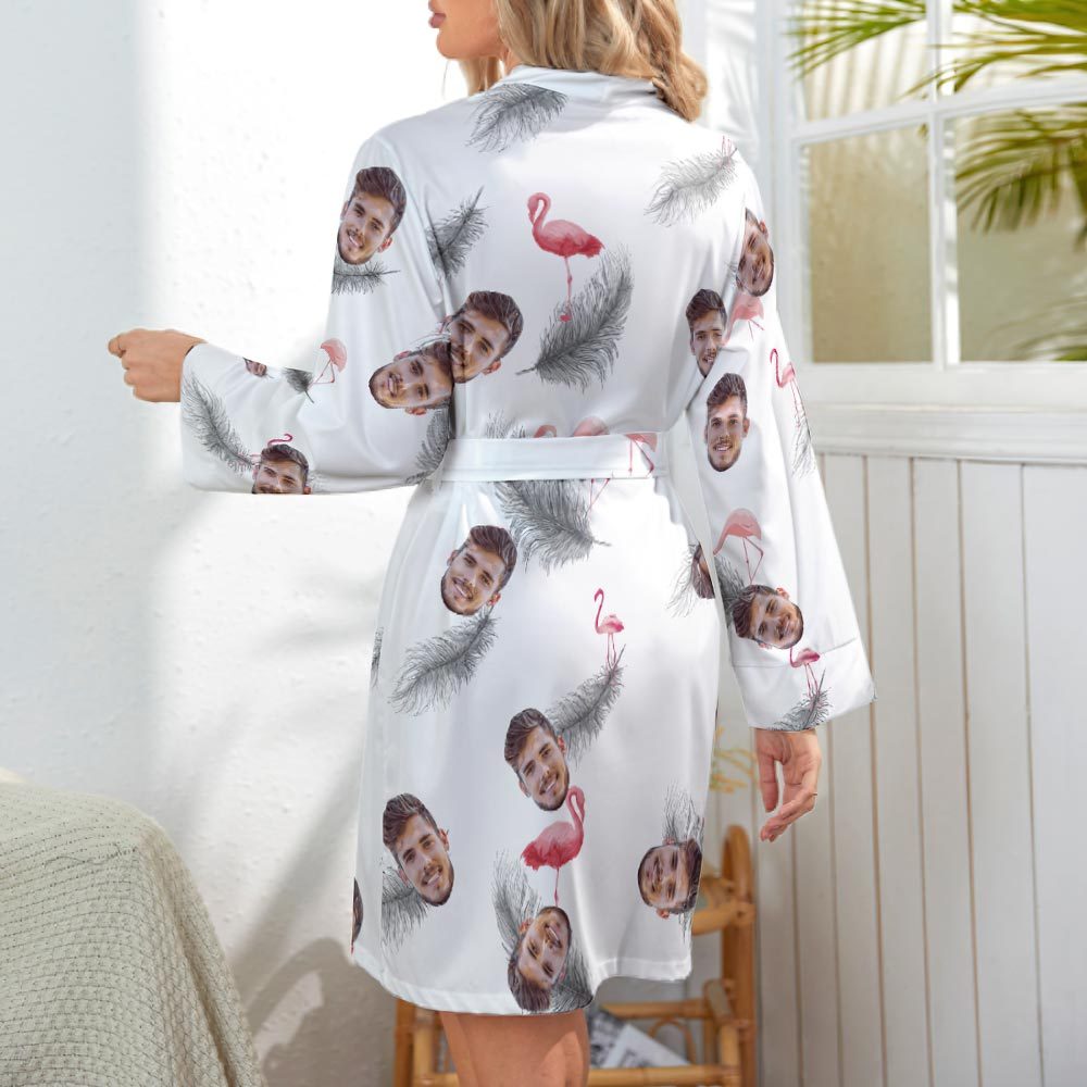 Custom Face Long Sleeved Nightgown Hawaiian Style Flamingo - FaceSocksUSA