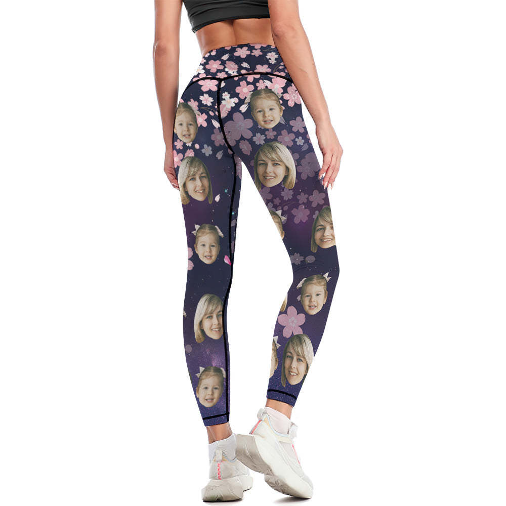 Custom Face Leggings and Tank Top Yoga Clothing Suit Mother's Day Gift - Pink Flowers - FaceSocksUSA