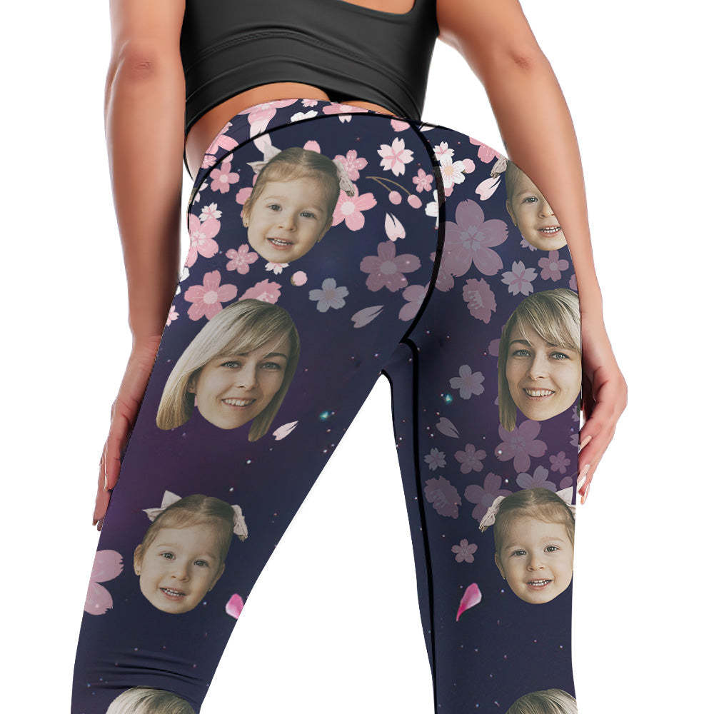 Custom Face Leggings and Tank Top Yoga Clothing Suit Mother's Day Gift - Pink Flowers - FaceSocksUSA