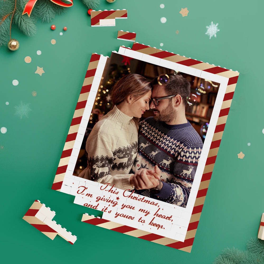 Custom Building Block Puzzle Personalized Vertical Building Photo Bricks Christmas Gift for Couple - FaceSocksUSA
