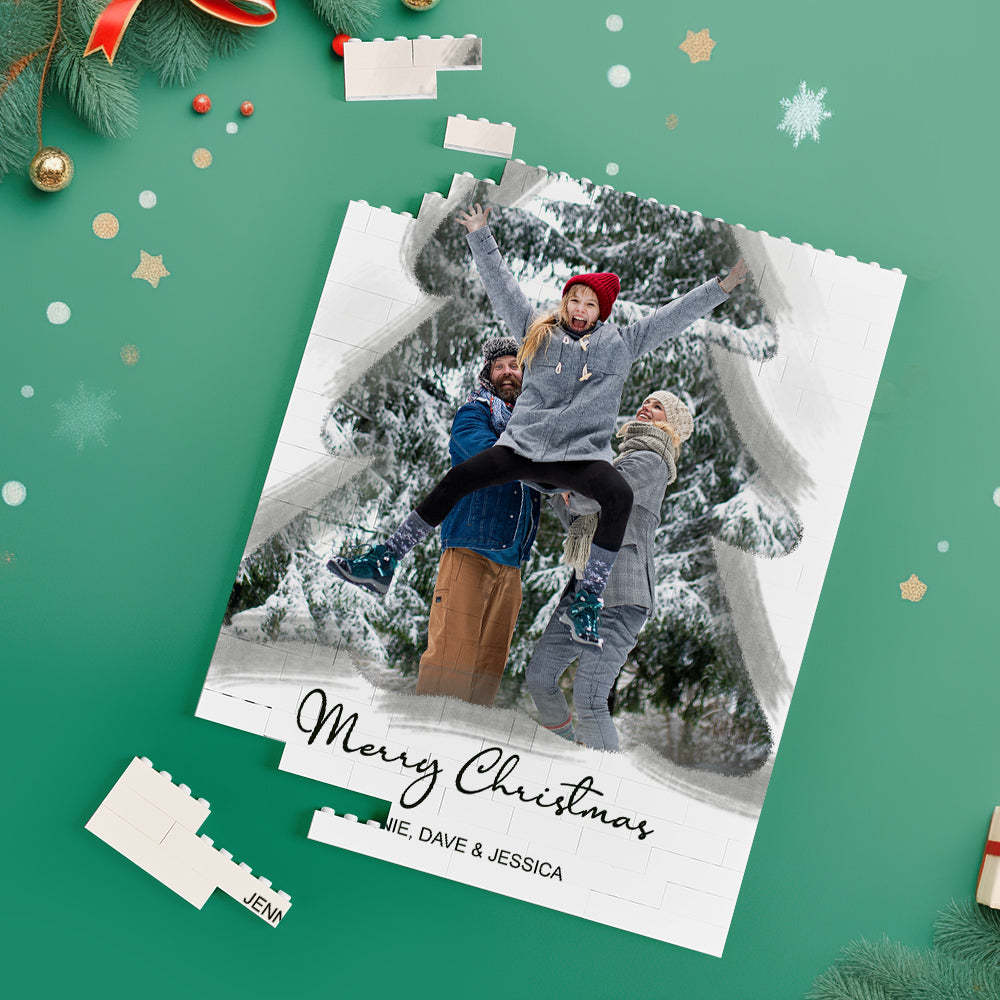 Custom Building Block Puzzle Vertical Building Photo Bricks Christmas Tree	 - FaceSocksUSA