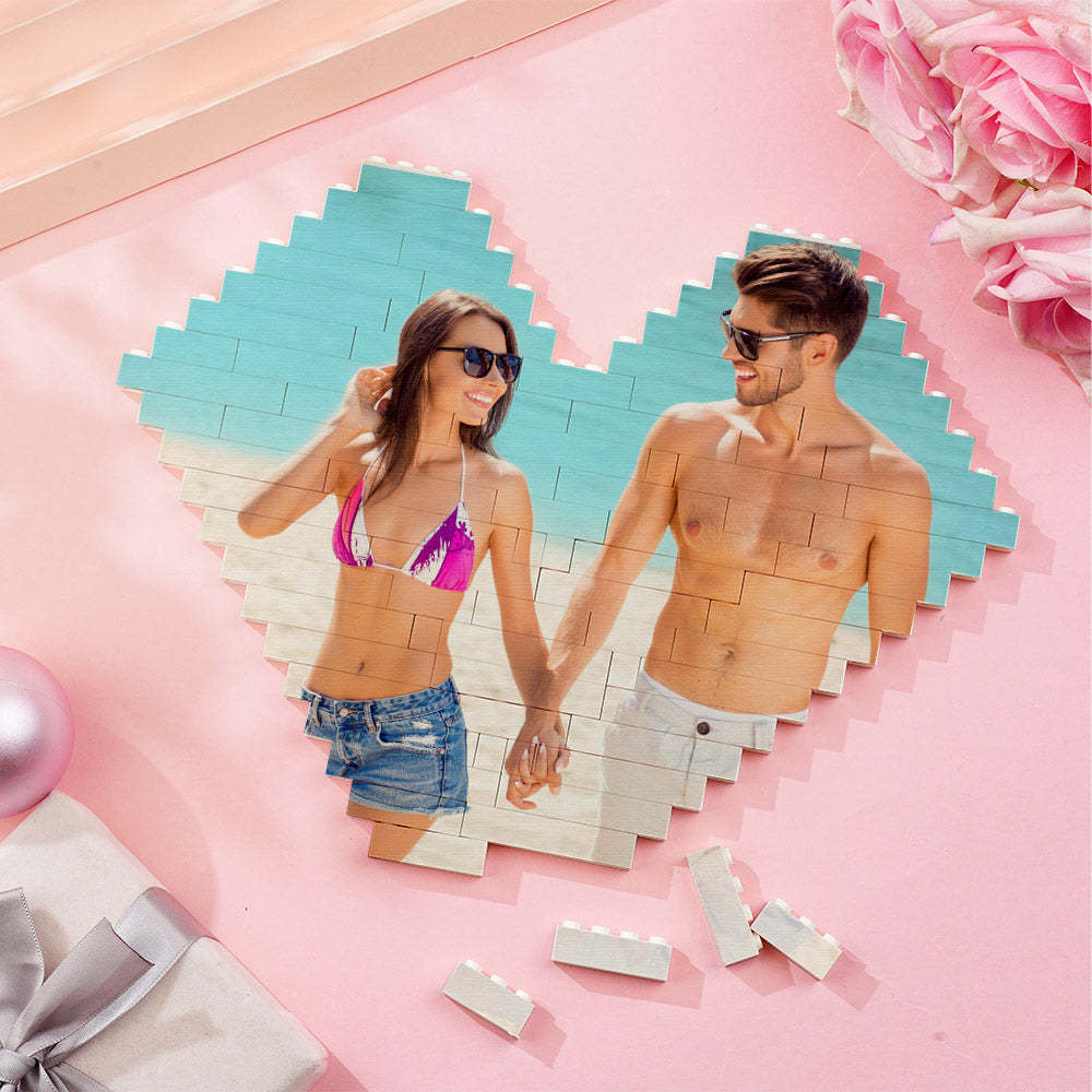 Custom Music Code Building Block Puzzle Personalized Photo Brick Heart Shape - FaceSocksUsa
