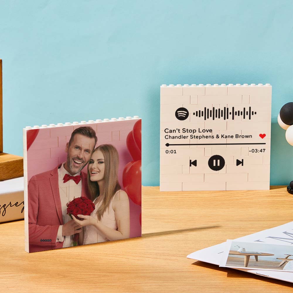 Personalized Building Block Puzzle Square Photo Brick Music Code Custom Text Frame - FaceSocksUsa