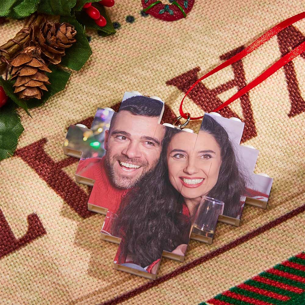Christmas Ornament Personalized Building Block Puzzle Custom Music Code Heart Photo Brick - FaceSocksUsa