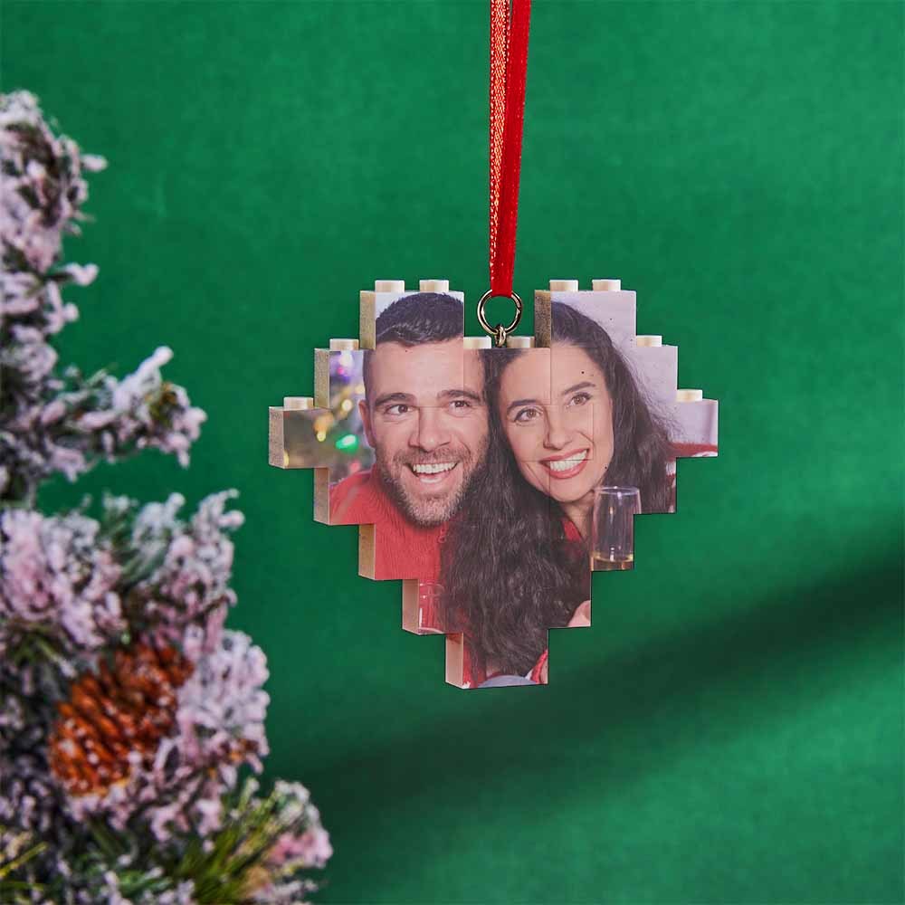 Christmas Ornament Personalized Building Block Puzzle Custom Music Code Heart Photo Brick - FaceSocksUsa
